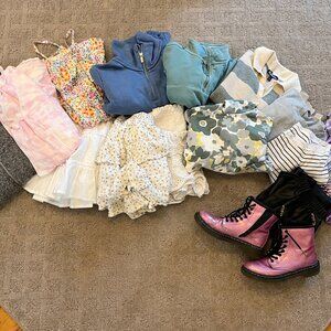 Girls Size 7-9 Lot of 16 Items: Sweaters, Skirts, Dresses & Shoes